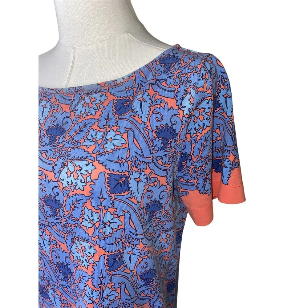 Tory Burch 100% Pima Cotton Elisabeth Printed Shift Dress Blue Coral EUC Small